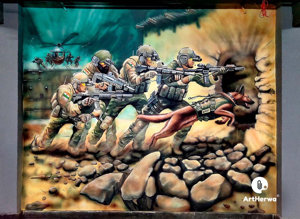 wall painting of indian army